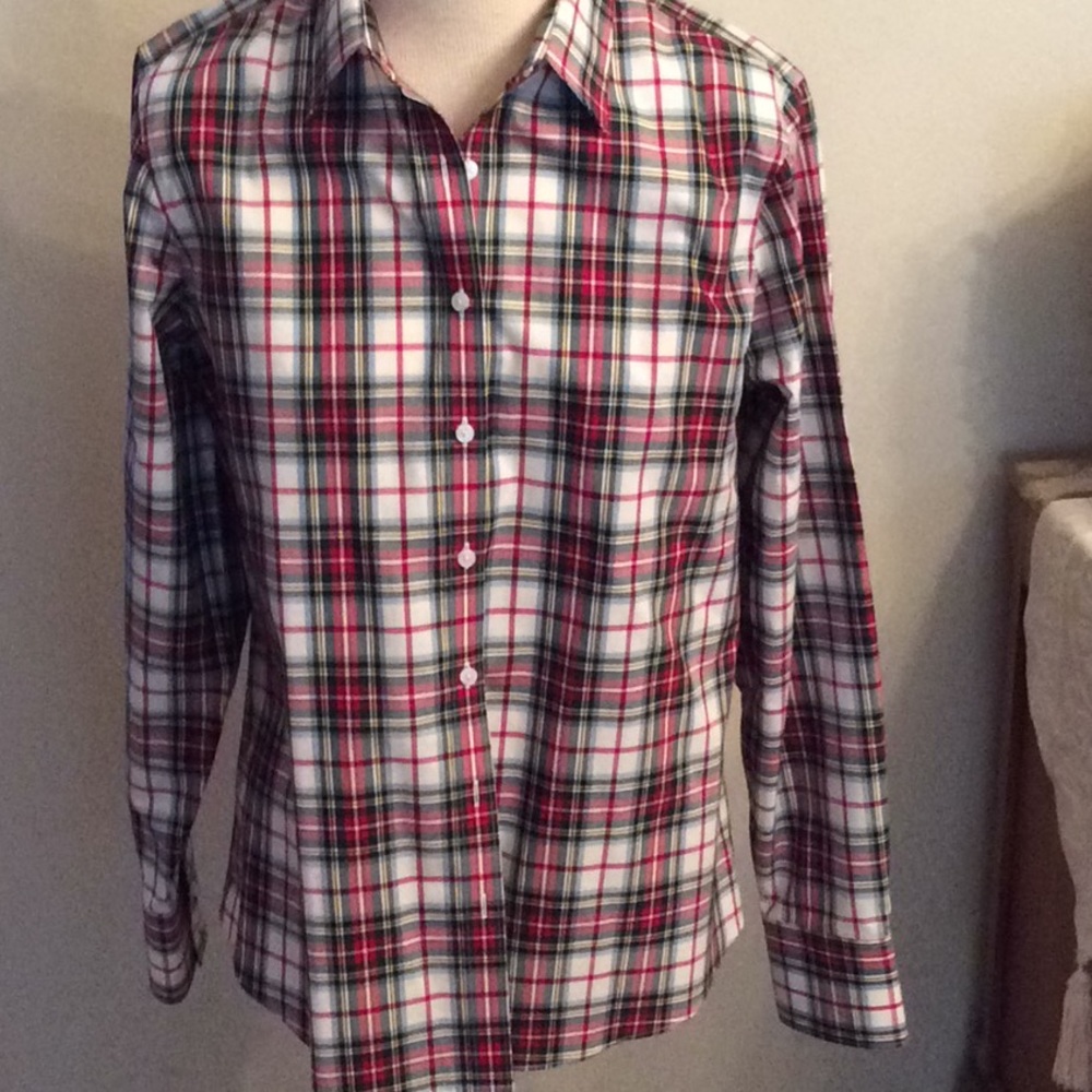 Lands End red plaid contoured blouse size 8 NEW